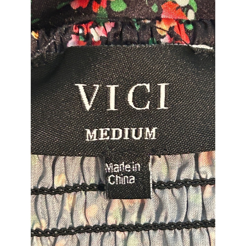 VICI Black Floral Cutout Maxi Dress Smocked Back Satin Finish Luxe Glam Medium - Picture 2 of 12